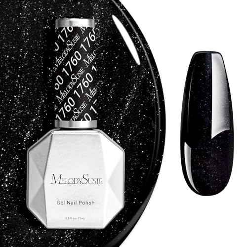 Image of MelodySusie Black Gel Nail Polish, 0.5fl oz Nails Soak Off UV LED Black Shimmer Gel Polish Gift for Women Nail Art Manicure Salon DIY Nail Design Decoration at Home-1760