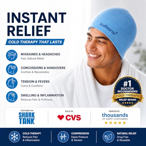Image of IceBeanie Migraine Relief Cap, As Seen on Shark Tank, Soft & Stretchy Gel Tension Headache Relief Cap, Extended Cooling Hangover Ice Hat, Odorless Head Wrap Ice Pack Wrap, Headache Migraine Mask