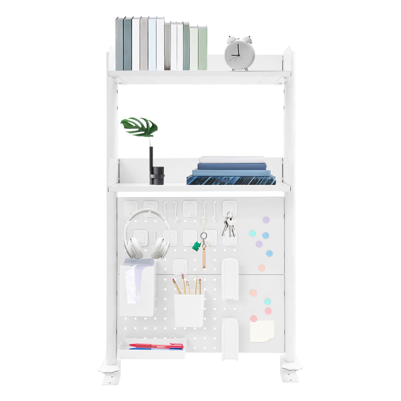 Scaffale da scrivania a 2 livelli, con clip, per ufficio, gaming e home office, scaffale da tavolo regolabile in altezza, in acciaio
