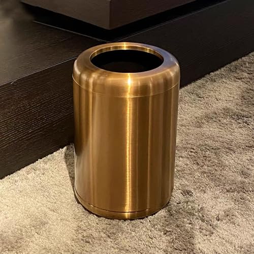 Image of 2.6 Gallon /10L Rose Gold Bathroom Trash Can, Mate Office Garbage Can, Open Top, Stainless Steel Waste Basket, for Bedroom, Hotel, Powder Room, Kitchen, Home (135Rose Gold)