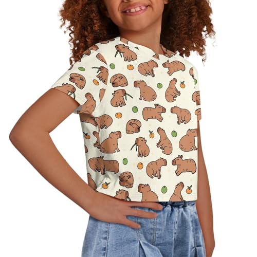 Image of Girls Crop Tees Crew Neck Casual Short Sleeve T Shirts Kids Loose Soft Comfortable Tees Blouses Shirt for Little Girl