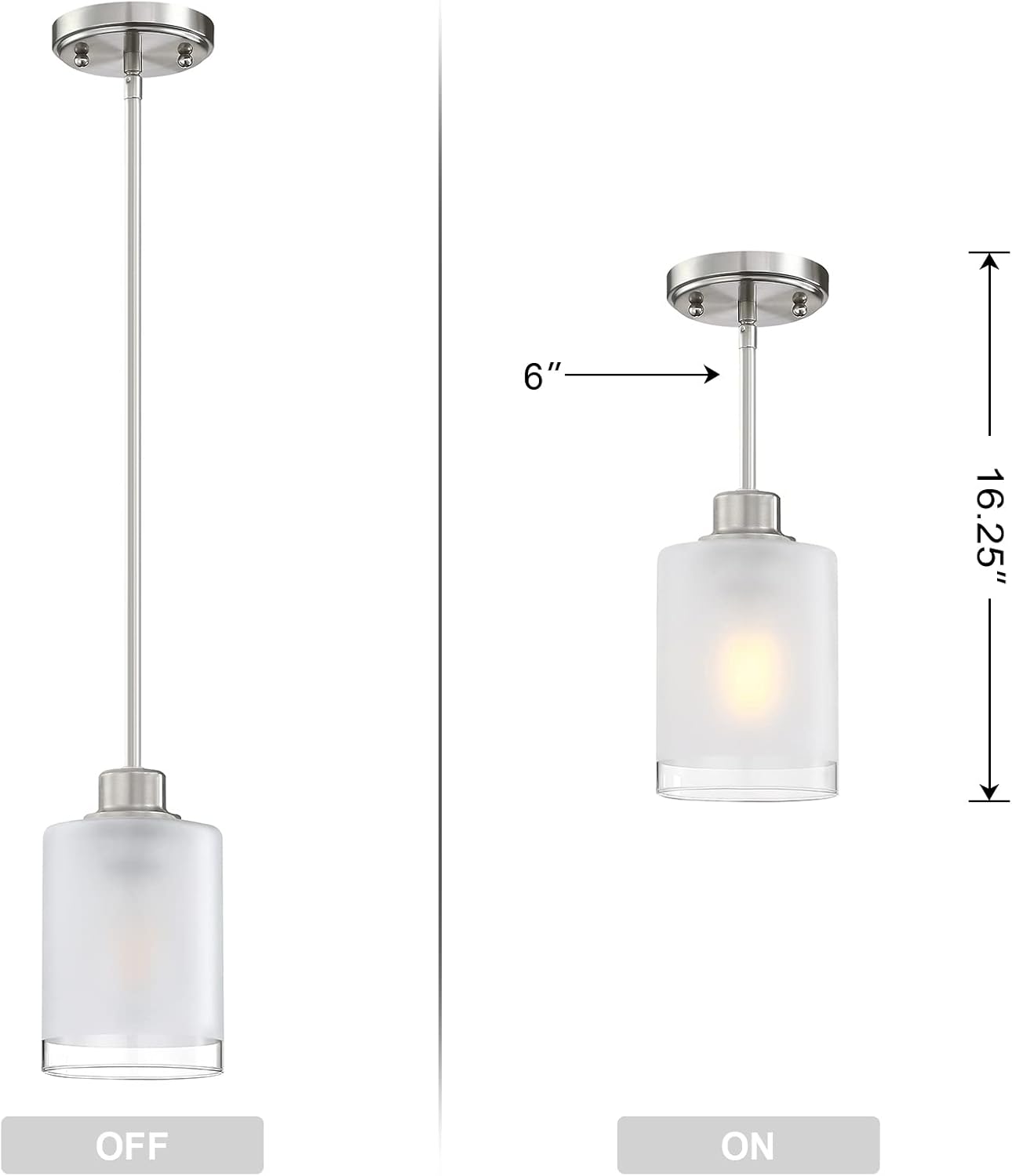 3 Pack 1-Light Industrial Farmhouse Kitchen Island Pendant Ceiling Light Frosted Glass Fixture,Brushed Nickel Finish for Bedroom Hallway Dining Room Entryway Over Sink