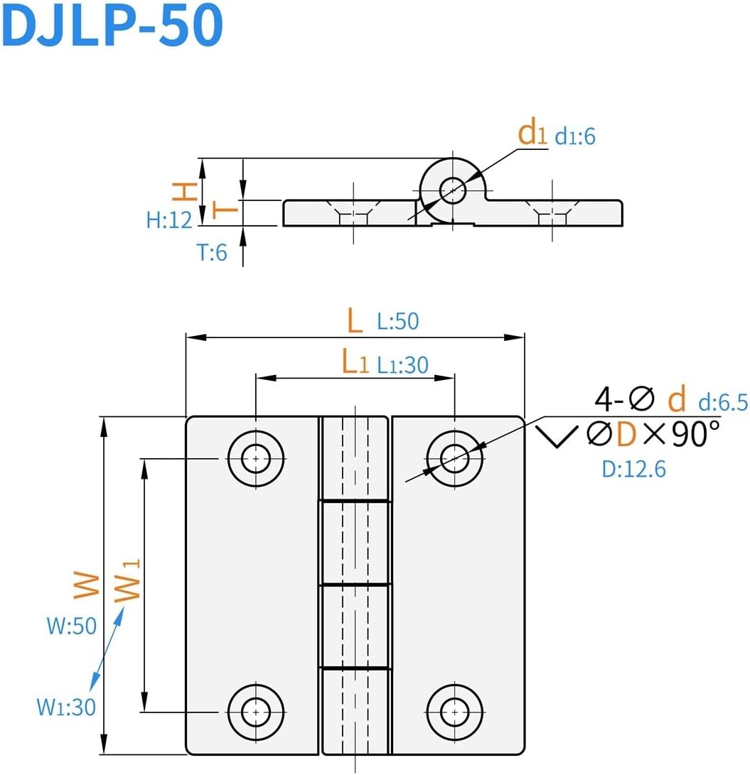 Stainless Steel Hinge - Taper Hole Flat Type SUS304 Symmetrical Hardware Accessories 1Pcs(DJLP-50)