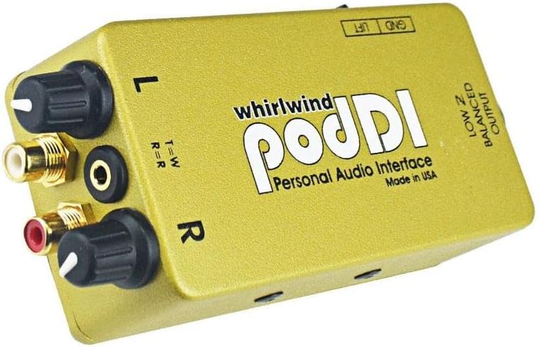 Whirlwind PodDI 1-channel passive iPod/iPhone direct box, XLR/RCA/auxiliary connectivity, yellow/black