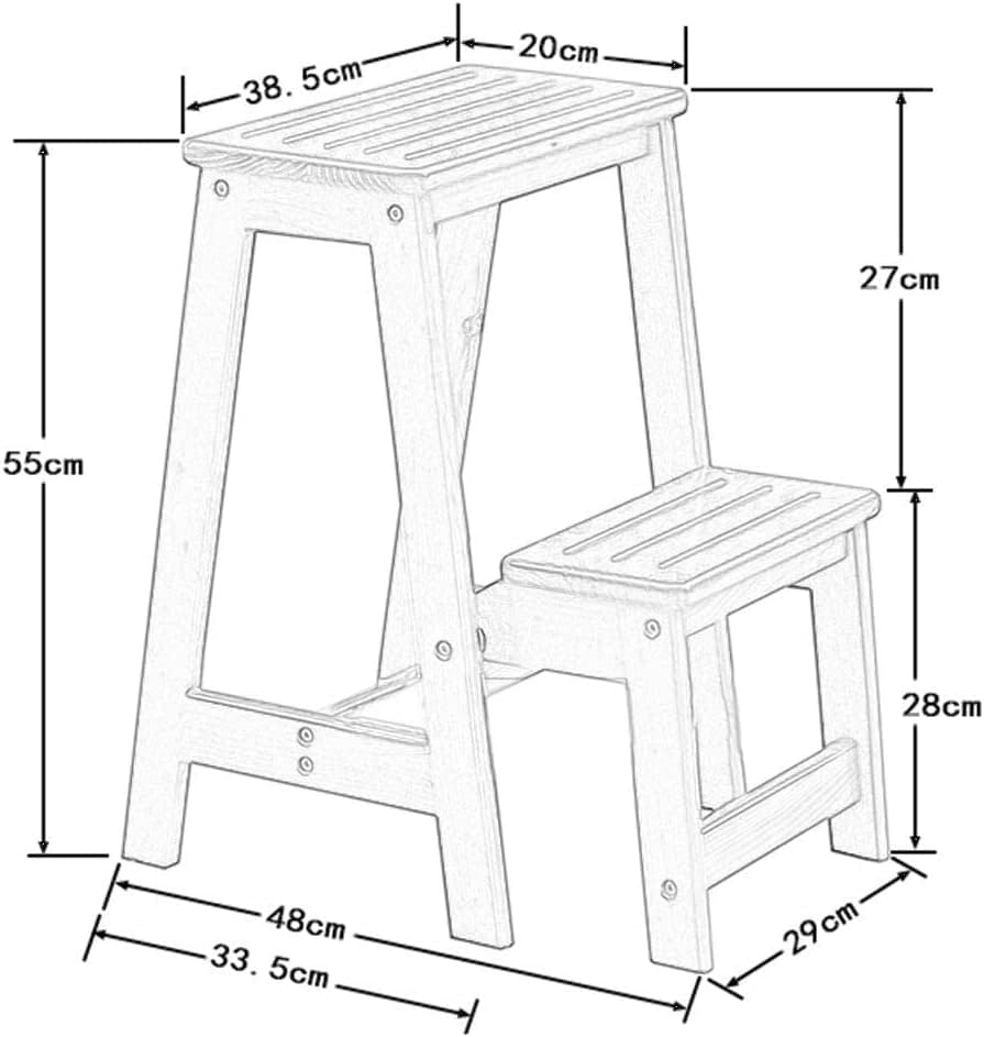 OKUOKA Folding Portable Ladder Portable Step Stool, Wooden 2-Step Ladder, Non-Slip, Multi-Function, Library Bedroom Living Room, Easy to Store, Shoe Bench, Storage Shelf,D (C) (B)