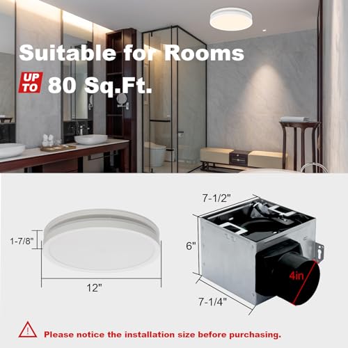 Image of Akicon Bathroom Exhaust Fan with Light, 80 CFM 2.0 Sones Bathroom Fan for Ceiling, 3CCT 15W Dimmable LED Light and 3.5W Nightlight Vent Fan Combo for Home, Round, White