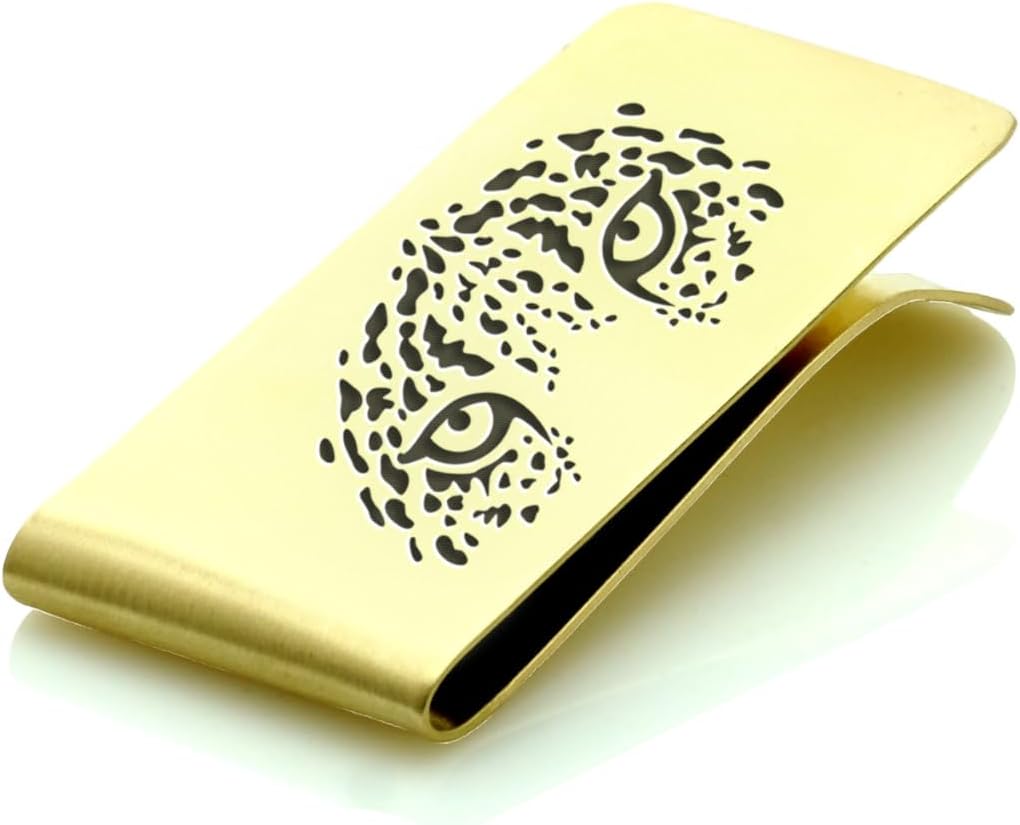 14k Gold Money Clip - Personalized Money Clipper - Men's Wallet - Tiger Eyes Money Clip - Gift For Him