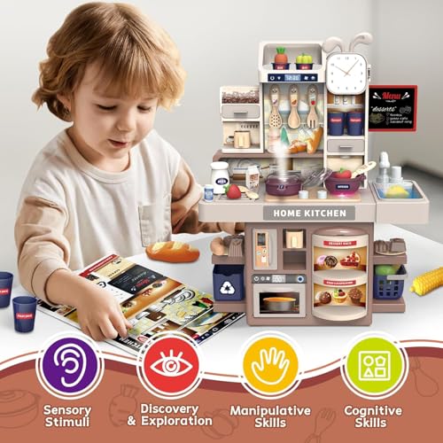 Image of Premium Kids Kitchen Playset (37 Pcs) Luxury Pretend Play Cooking Set with Realistic Sound & Lights, Stove, Sink with Running Water, Play Food & Accessories, Deluxe Toy Kitchen for Girls & Boys