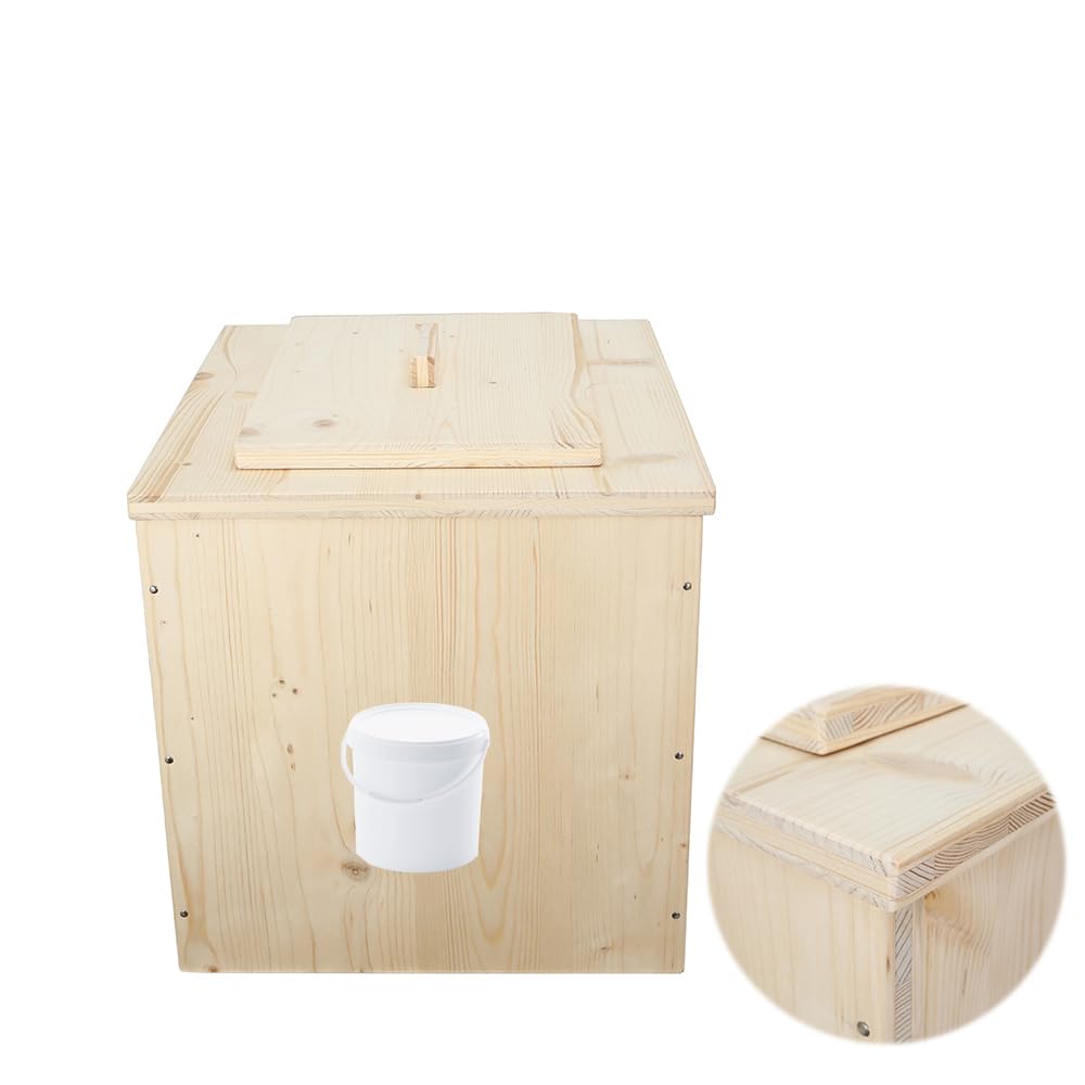 Toilette sèche en Bois, livré monté avec Seau 20L Plastique - Bord Droit - Fabrication Française - N1