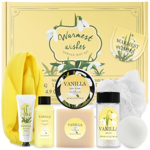 BFFLOVE Spa Gift Box for Women 9pcs Vanilla Bath Set for Her Birthday, Christmas Gifts for Mom, Wife, Girlfriend