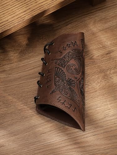 HAQUIL Medieval Faux Leather Wrist Guard, Adjustable Viking Bracer, Norse Sword Symbol Arm Guard for Costume and LARPs (1 Piece)2