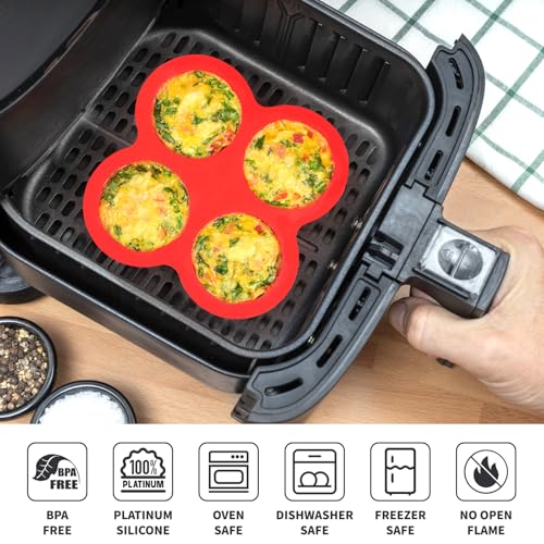 Puyeipt 2 Pack Air Fryer Egg Bite Molds, 4-Cup Mini Round Muffin Pans Silicone Baking Molds for for Oven, Air Fryer and Pot