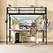 LIPIGE Loft Bed Twin Size,Loft Beds with Built-in Power Outlet LED Lights,Clothing Hanger,Storage Pouch,Heavy Duty Metal Safety Guard Rail for Kids Teens Adults,No Box Spring Needed,Black