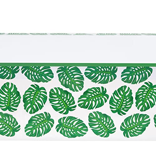 Image of BLUE PANDA Tropical Leaves Tablecloths - 3 Pack, 54 x 108 in, Green /White Plastic - Baby Shower Tablecloth for Luau Party Decoration & Safari Decoration