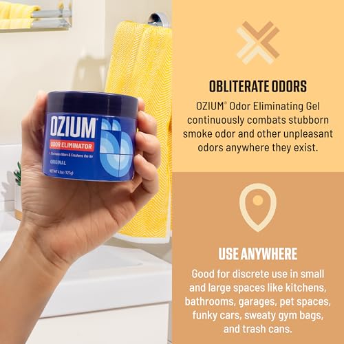 Image of Ozium Odor Eliminating Gel - 4.5oz Air Freshener Alternative for Smoke, Pets, and Musty Odors - Long Lasting Odor Remover for Cars, Homes, Closets and Small Spaces - Vanilla