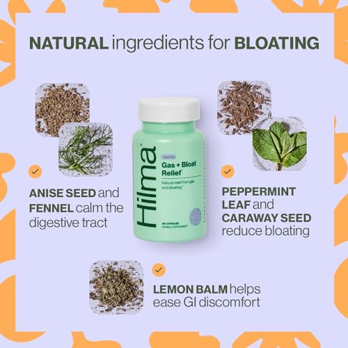 Image of Hilma De-Bloat Bundle for Pre or Post Meal, Gas & Bloating Relief for Women (50 Vegan Capsules) with Lemon Balm & Peppermint Leaf, Digestive Enzymes for Women (30 Vegan Capsules) with Dandelion Root