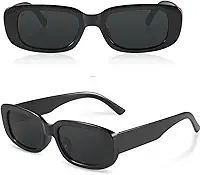 Óculos De Sol Unissex Tendência Retrô Vintage Retangular Preto Blogueira Moda