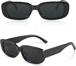 Óculos De Sol Retangular Retrô Preto Proteção UV400 Unissex Blogueira Moda Vintage Hype Solar