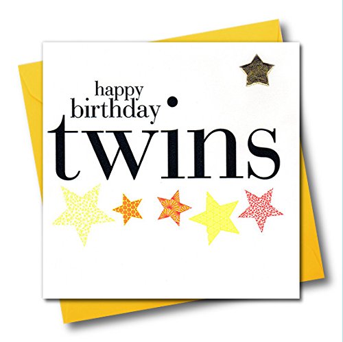 Claire Giles Greeting Cards, Happy Birthday Twins Card, Embellished with a shiny padded star
