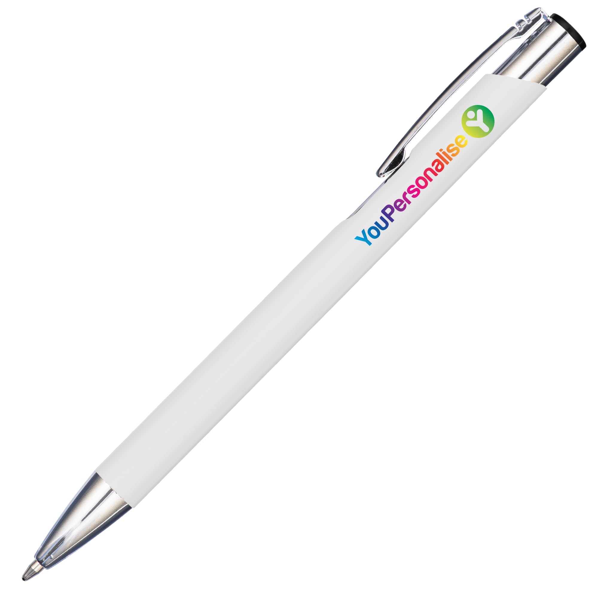 20 Premium Business Logo Pens Personalised Promotional Full Colour Print Soft Touch Mood Pens in White