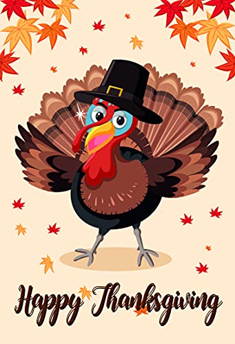ENMOON Turkey Thanksgiving Garden Flag With Maple Leaves and Pumpkin （Original Design 12.5 x 18 Inch, Vertical Double Sized) Burlap for House Yard Outdoor