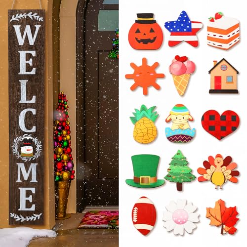 Interchangeable Welcome Sign for Front Porch Standing 47''x8'' Large Hanging