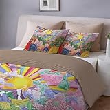 Generisch Bettwäsche Set 220 x 240 cm Bunt – Landschaft Gebäude Fächer Mikrofaser Bettbezug mit Reißverschluss, Deckenbezug + Kissenbezüge, weich atmungsaktiv pflegeleicht, für Teenager Erwachsene