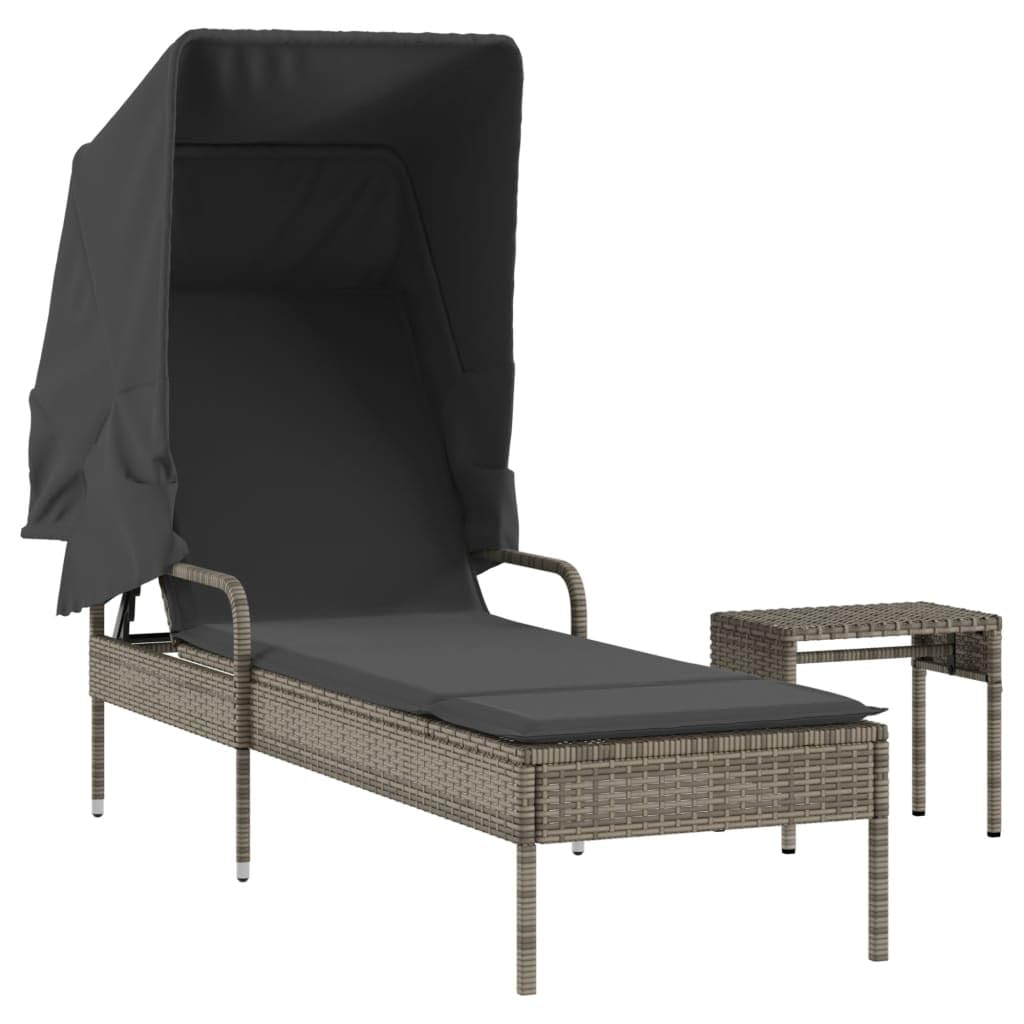 Rantry Lettino Prendisole con Baldacchino e Tavolino Grigio Polyrattan Mobili, Lettini Prendisole, Divano Letto Mobili, Lettini da Giardino, Lettino da Piscina, Lettino Prendisole da Giardino