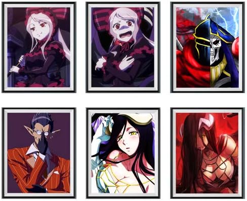 Japanese Anime Art Collection Skull Lord Ainz Albedo Demon Demiurge Vampire Shalltear Fabric Canvas Wall Art Prints Poster for Children Bedroom Decoration,8 x 10 Inches,No Frame,Set of 6