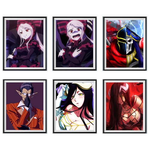 Japanese Anime Art Collection Skull Lord Ainz Albedo Demon Demiurge Vampire Shalltear Fabric Canvas Wall Art Prints Poster for Children Bedroom Decoration,8 x 10 Inches,No Frame,Set of 6