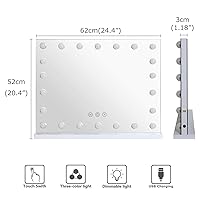 Vista 7 de Espejo de tocador de maquillaje con luces, 10 x grandes con 22 bombillas LED regulables, 3 modos de color, control táctil para dormitorio, mesa