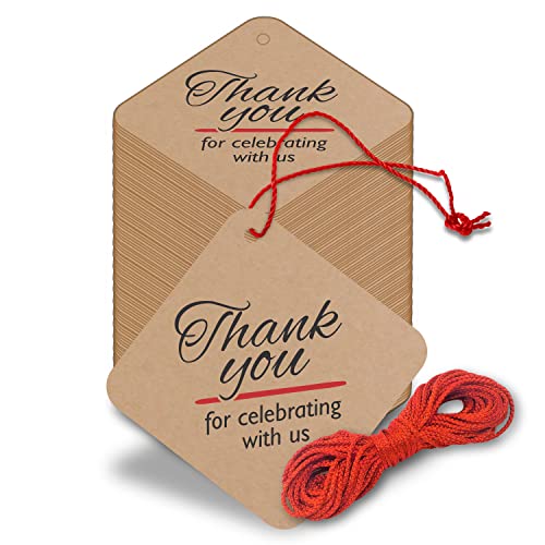 Image of Clickedin - Thank You Brown Tags for Packaging with String 50 Pieces