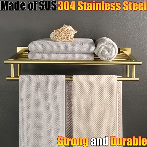 Alise Towel Rack,Towel Hanger With Double Towel Bars,Wall Mount Tower Holder For Bathroom And Lavatory,Sus 304 Stainless Steel Towel Shelf,Brushed Gold Finish,16-Inch #TOP1