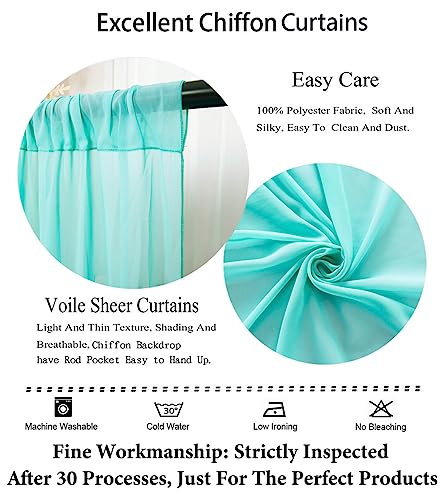 Chiffon Backdrop Curtain 96 Inches Long Sheer Curtains Mint Green Chiffon Fabric Drapes For Parties Voile Curtains 2 Panels 29"X96" Mint Sheer Photography Backdrop Drapes #TOP3