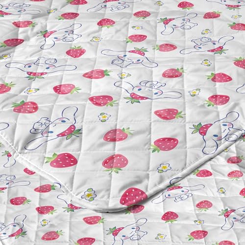 Image of Northwest Sanrio Cinnamoroll Reversible Quilted Throw, Kawaii Strawberry Polkadot Pattern, Comfy Throw for Anime Fans, Game Room, Chair or Couch, 60 x 80 Inches