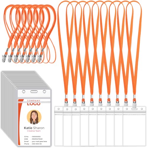 Marspark 100 Pcs ID Badge Holder with Lanyard, Orange