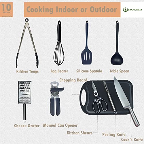 Brarvagur 10-Piece Camp Cooking Utensil Set Outdoor Camping Portable Backpack For Hiking Bbq #TOP2