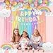 Pastel Rainbow Birthday Decorations 182Pcs Rainbow Party Supplies, Include Pastel Balloon Arch Kit with Rainbow Foil Balloons Streamer Backdrop Tablecloth Banner Garland Cake Toppers Paper Pompoms