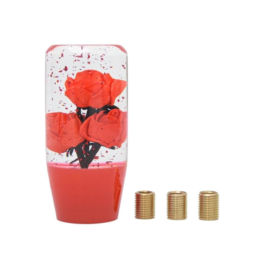 HYASDBWE Flower Gear Shift Knob Universal 10CM Car Manual Transparent Acrylic Flower Gear Stick Shifter Gear Shifter Parts(Red)