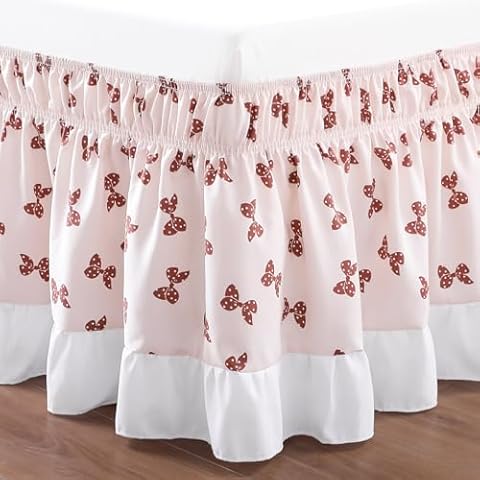 RIMELA Pink Bed Skirt Queen Size 14 Inch Drop, Elastic Bed Skirting for Bed Base and Frame, Bedding Dust Ruffle Easy to Install, Lightweight Comforter Set with Wrap Around Adjustable Bedskirt Cover