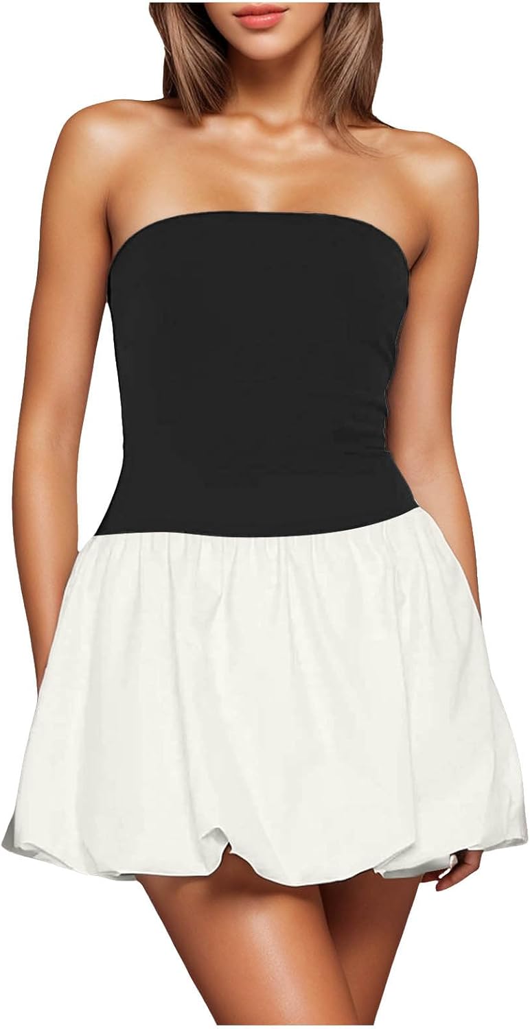 Tube Dresses for Women Strapless Tube Top Dress Bubble
