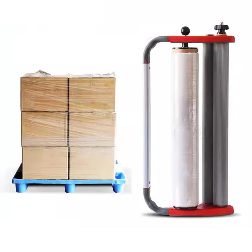 Eoweiot Handheld Stretch Wrap Film Dispenser, Double Roller Design Manual Film Wrapper Wrapping Hand Tool for Stretch Film Packing