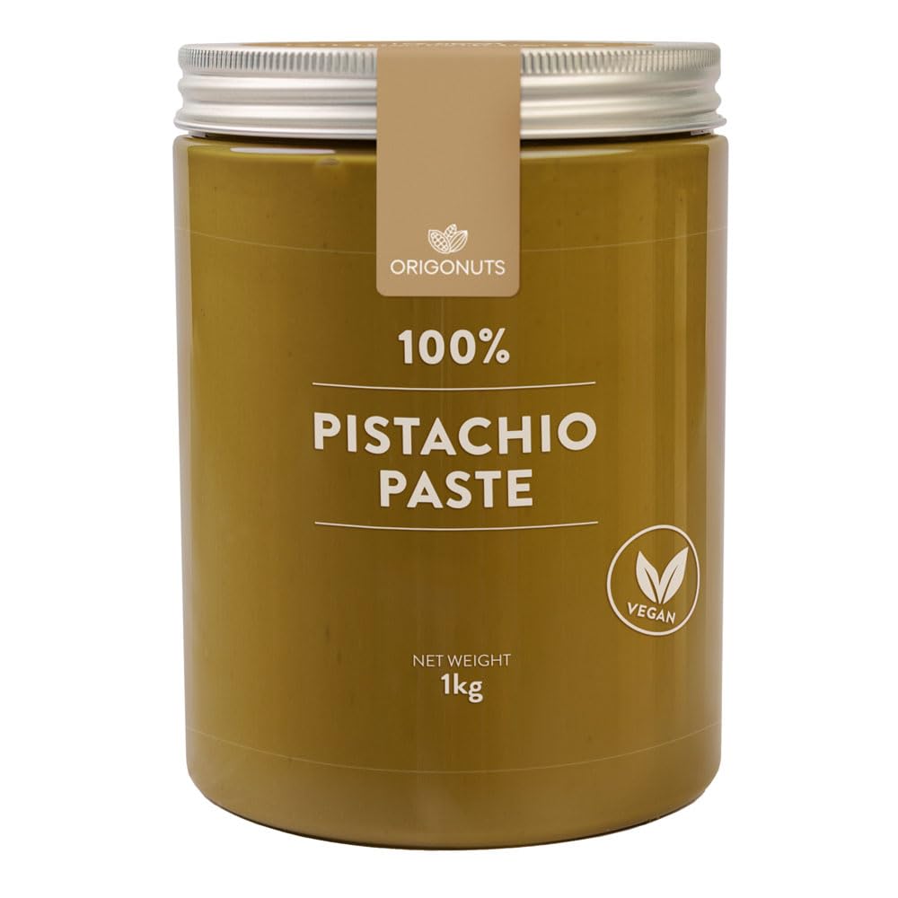 ORIGONUTS - Pasta de pistacho - 100% pistachos sin sal, sin azúcar y sin colorantes - para pasteles, galletas, tartas, cremas, postres, helados, chocolate dubai, repostería - 1kg