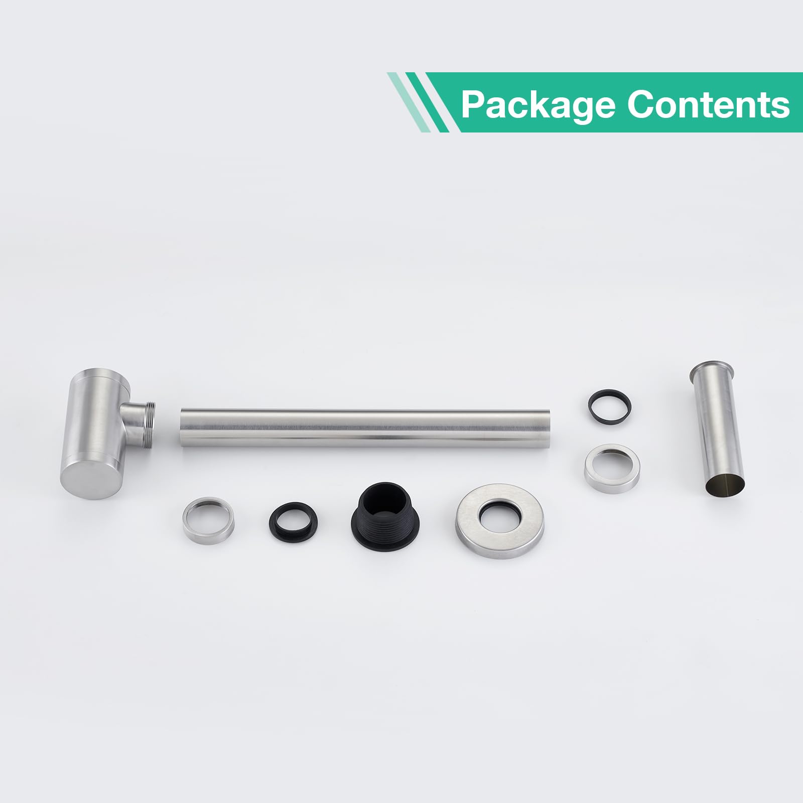 Faustina Sifón universal para lavabo, sifón tubular de 1 1/4 pulgadas, desagüe para lavabo, baño de acero inoxidable cepillado
