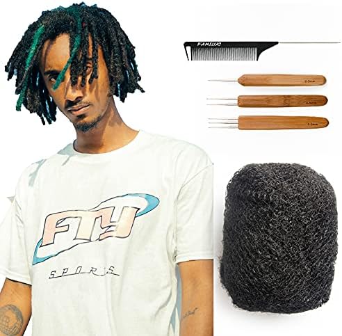 FAMILOCS 10 Inch 30g Afro Kinky Bulk Human Hair for Dreads, Making Dreadlocks, Repair Locs, Twist Braiding, #1B Natural Black Color Can be Dyed and Bleached, with Crochet Hook and Comb