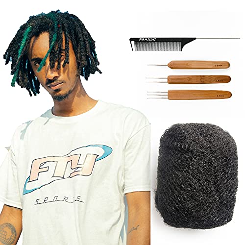 FAMILOCS 10 Inch 30g Afro Kinky Bulk Human Hair for Dreads, Making Dreadlocks, Repair Locs, Twist Braiding, #1B Natural Black Color Can be Dyed and Bleached, with Crochet Hook and Comb