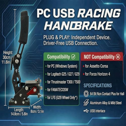 Image of USB 64 bit Handbrake for PS5 64 bit USB Handbrake Racing Game Analog Racing Game Handbrake and Play 2 in 1 PC Analog Racing Game Handbrake for G27 G25 G29 T500 T300 Windows(Black) [video game]