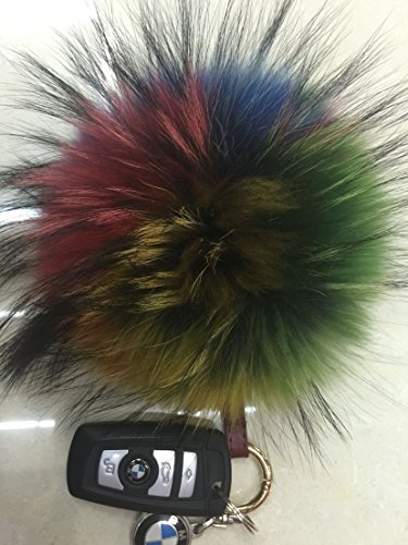 6" Large Fluffy Genuine Fur Pom Pom Keychain Puffy Ball Car Keyring / Bag Purse Charm (Multicoloured) #TOP4