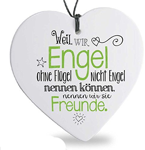 Preisvergleich Produktbild formano Herz Hänger Engel Freunde Spruch Herzhänger Freundschaft Keramikherz Keramikherzhänger 749048 Dekohänger Keramik Weißheit