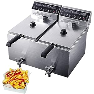 Freidora eléctrica con cesta freidora de aceite de acero inoxidable, freidora de grasa de 220 V con cesta extraíble y elemento calefactor profesional, temporizador de freír e indicador de luz, para